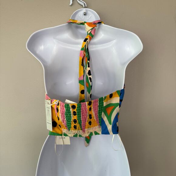 Joie NWT XS Cotton Halter Crop Top Colorful Fruit Abstract Print Smocked Preppy - Picture 5 of 15